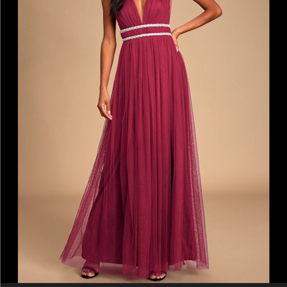 Lulu's Burgundy Maxi Dress with White Accents